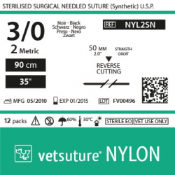 vetsuture NYLON metric 2 (USP 3/0) 90cm - Aiguille 50mm Reverse Cutting Point