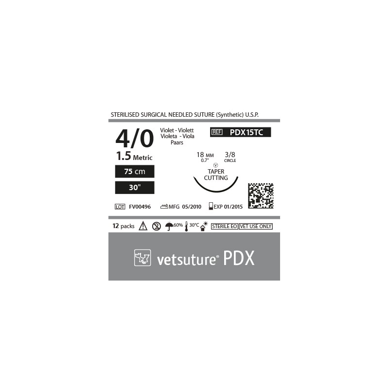 VetSuture PDX metric 1,5 USP 4/0 90cm violet TapperCut 3/8 18mm