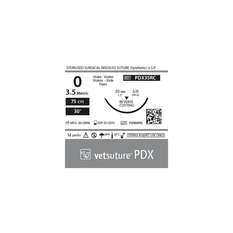image: VetSuture PDX metric 3,5 USP 0 ReverseCut 3/8 30mm