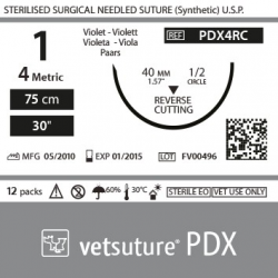 VetSuture PDX metric 4 USP 1 90cm violet ReverseCut 1/2 40mm