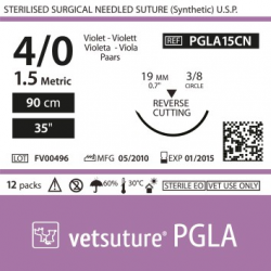 image: Vetsuture PGLA metric 1.5 (USP 4/0) 90cm   -  Curved needle  3/8 19mm Reverse Cutting Point