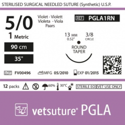Vetsuture PGLA metric 1(USP 5/0) 90cm - Aiguille courbe 3/8 13mm Round Taper Point