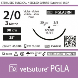 Vetsuture PGLA metric 3 (USP 2/0) 90cm - Aiguille courbe 3/8 30mm Round Taper Point