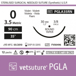Vetsuture PGLA metric 3,5 (USP 0) 90cm - Aiguille courbe 3/8 30mm Round Taper Point