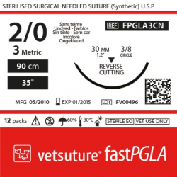 Vetsuture fastPGLA metric 3 (USP 2/0) 90cm - Aiguille courbe 3/8 30mm Reverse Cutting Point