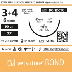 Vetsuture BOND metric 6 (USP 3+4) 90cm - Aiguille courbe 1/2 40mm Tapper Cutting Point