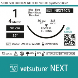 Vetsuture NEXT metric 4 (USP 1) 90cm - Aiguille courbe 3/8 30mm Reverse Cutting Point