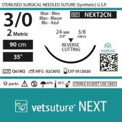 Vetsuture NEXT metric 2 (USP 3/0) 90cm - Aiguille courbe 3/8 24mm Reverse Cutting Point