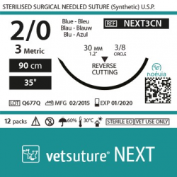 image: Vetsuture NEXT metric 3 (USP 2/0) 90cm   -  Curved needle  3/8 30mm Reverse Cutting Point