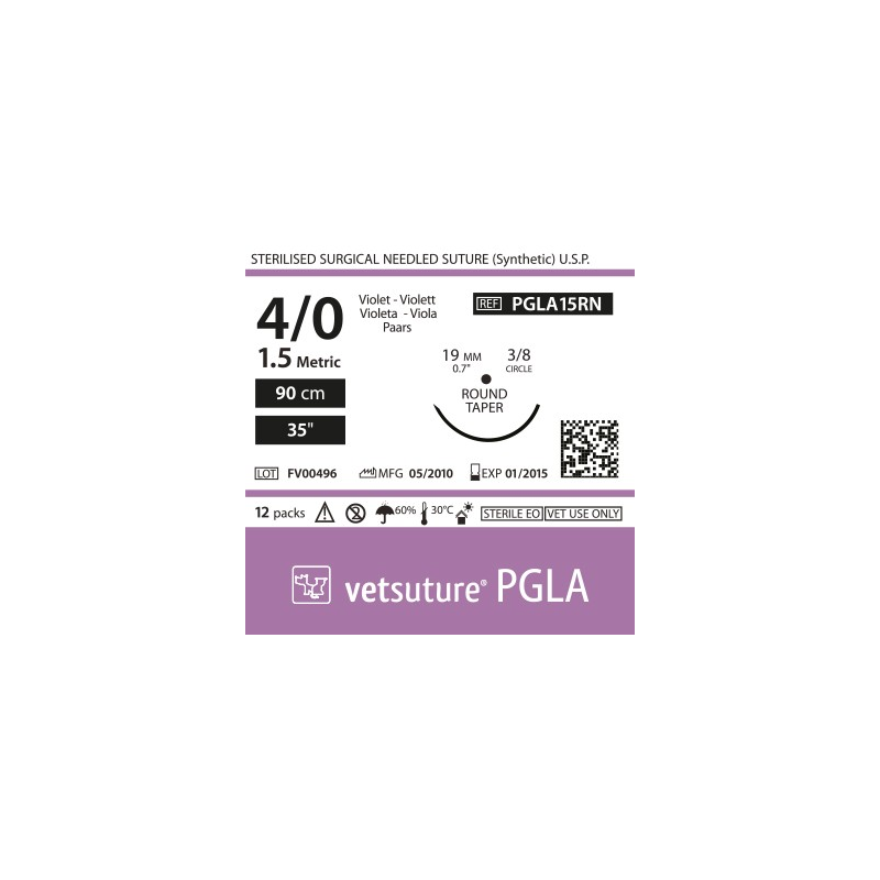 Vetsuture PGLA metric 1,5 (USP 4/0) 90cm - Aiguille courbe 3/8 19mm Round Taper Point