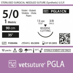 Vetsuture PGLA metric 1 (USP 5/0) 90cm - Aiguille courbe 3/8 13mm Reverse Cutting Point