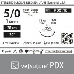VetSuture PDX metric 1 USP 5/0 90cm violet TapperCut 3/8 13mm