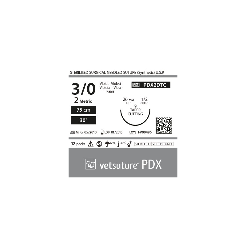 image: VetSuture PDX metric 2 USP 3/0 TapperCut 1/2 26mm