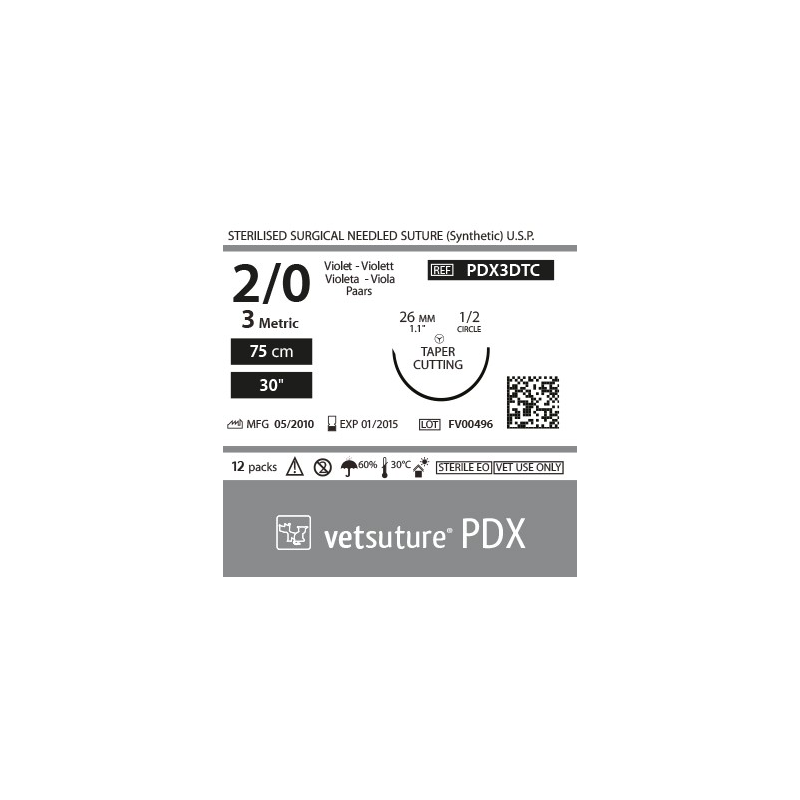 image: VetSuture PDX metric 3 USP 2/0 TapperCut 1/2 26mm