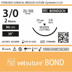 Vetsuture BOND metric 2 (USP 3/0) 90cm - Aiguille courbe 3/8 24mm Reverse Cutting Point
