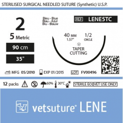 image: Vetsuture LENE metric 5 (USP 2) 90cm   -  Curved needle 1/2 40mm Tapper  Point
