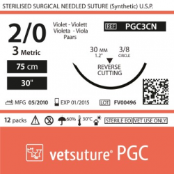 image: vetsuture PGC metric 3 (USP 2/0) 90cm violet  - Curved needle  3/8 30mm Reverse Cutting Point