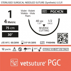 image: vetsuture PGC metric 4 (USP 1) 75cm  violet -  Aiguille courbe 1/2 40mm Reverse Cutting Point