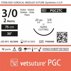 image: vetsuture PGC metric 2 (USP 3/0) 90cm  violet  -  Aiguille courbe 3/8 20mm Tapper Cutting Point