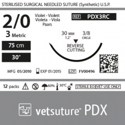 VetSuture PDX metric 3 USP 2/0 90cm violet ReverseCut 3/8 24mm