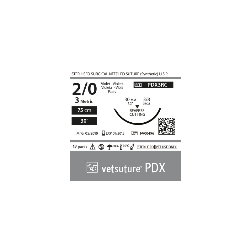 image: VetSuture PDX metric 3 USP 2/0 ReverseCut 3/8 24mm