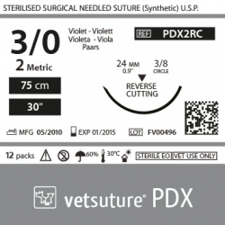 VetSuture PDX metric 2 USP 3/0 90cm violet ReverseCut 3/8 24mm