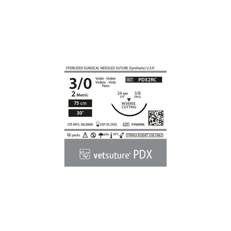 image: VetSuture PDX metric 2 USP 3/0 ReverseCut 3/8 24mm