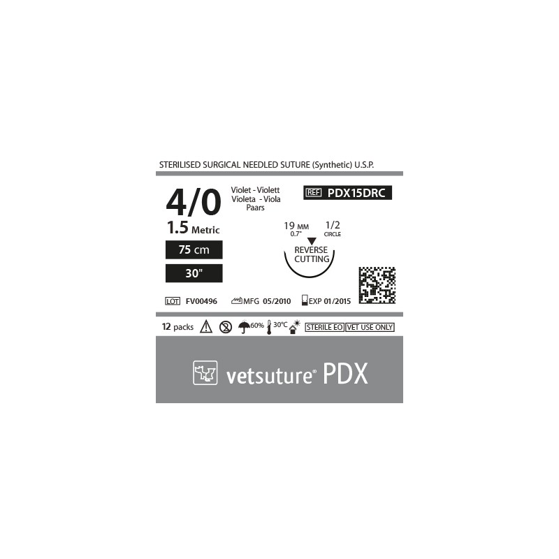 VetSuture PDX metric 1,5 USP 4/0 90cm violet ReverseCut 1/2 19mm