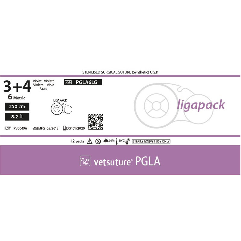 vetsuture PGLA metric 6 (USP 3+4) 250cm (sans aiguille) ligapack