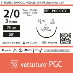 image: vetsuture PGC metric 3 (USP 2/0) 90cm violet  -  Aiguille courbe 1/2 26mm Tapper Cutting Point