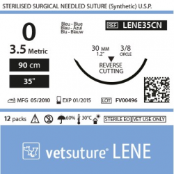 Vetsuture LENE metric 3.5 (USP 0) 90cm - Aiguille courbe 3/8 30mm Reverse Cutting Point
