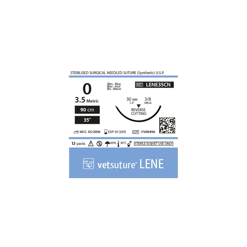 image: Vetsuture LENE metric 3.5 (USP 0) 90cm   -  Curved needle 3/8 30mm Reverse Cutting Point