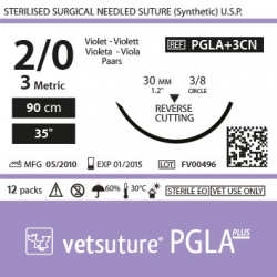 Vetsuture PGLA+ antibacterien metric 3 (USP 2/0) 90cm - Curved needle 3/8 30mm Reverse Cutting Point