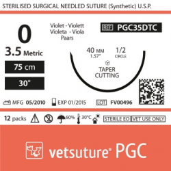 image: vetsuture PGC metric 3.5 (USP 0) 90cm violet  -  Aiguille courbe 1/2 40mm Tapper Cutting Point