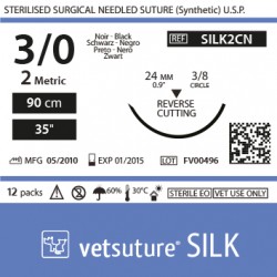 Vetsuture SILK metric 2 (USP 3/0) 90cm - Aiguille courbe 3/8 24mm Reverse Cutting Point