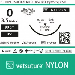 vetsuture NYLON metric 3.5 (USP 0) 90cm - Aiguille courbe 3/8 30mm Reverse Cutting Point