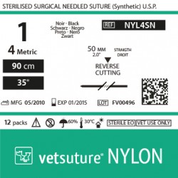 vetsuture NYLON metric 4 (USP 1) 90cm - Aiguille 50mm Reverse Cutting Point
