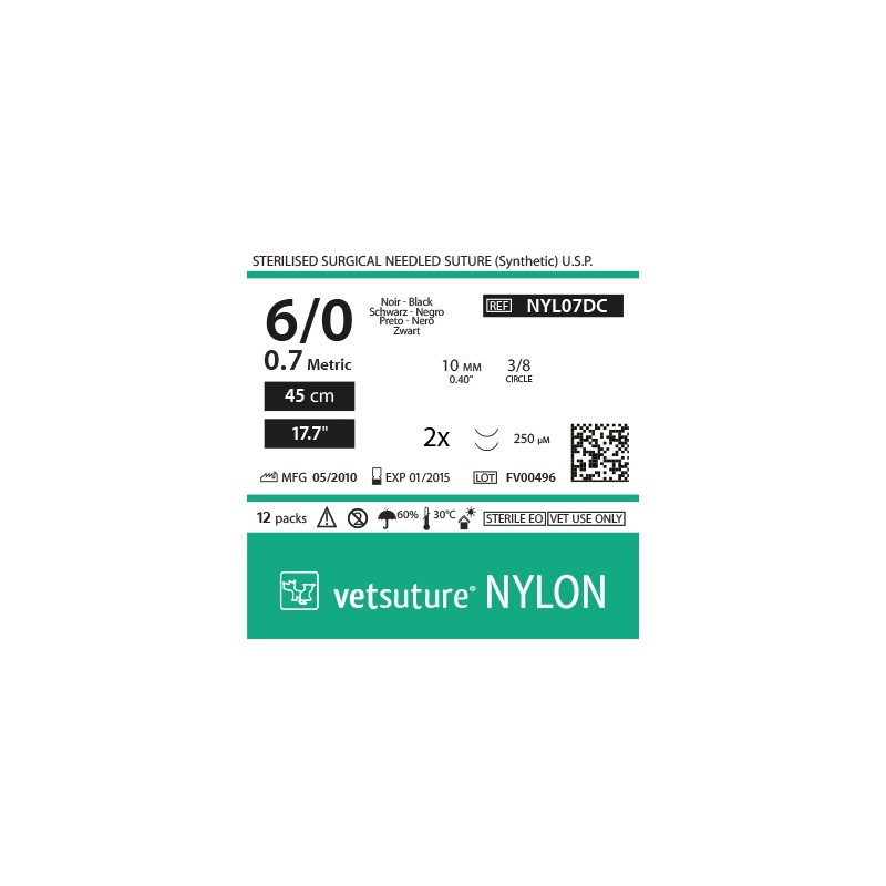 NYLON met 0.7 - USP 6/0 - 45cm - 17.7" - 2x Reverse Cutting 3/8 10.0mm (0.39") 250µm