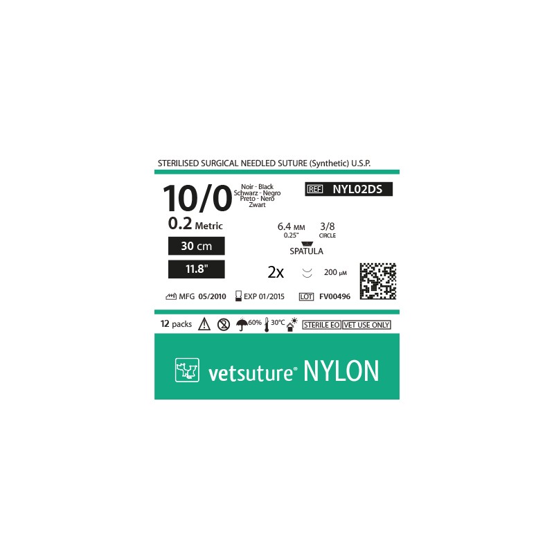 NYLON met 0.2 - USP 10/0 - 30cm - 11.8" - 2x Spatula 3/8 6.4mm (0.25") 200µm