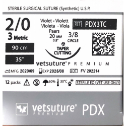 VetSuture PDX metric 3 USP 2/0 90cm violet TapperCut 3/8 20mm