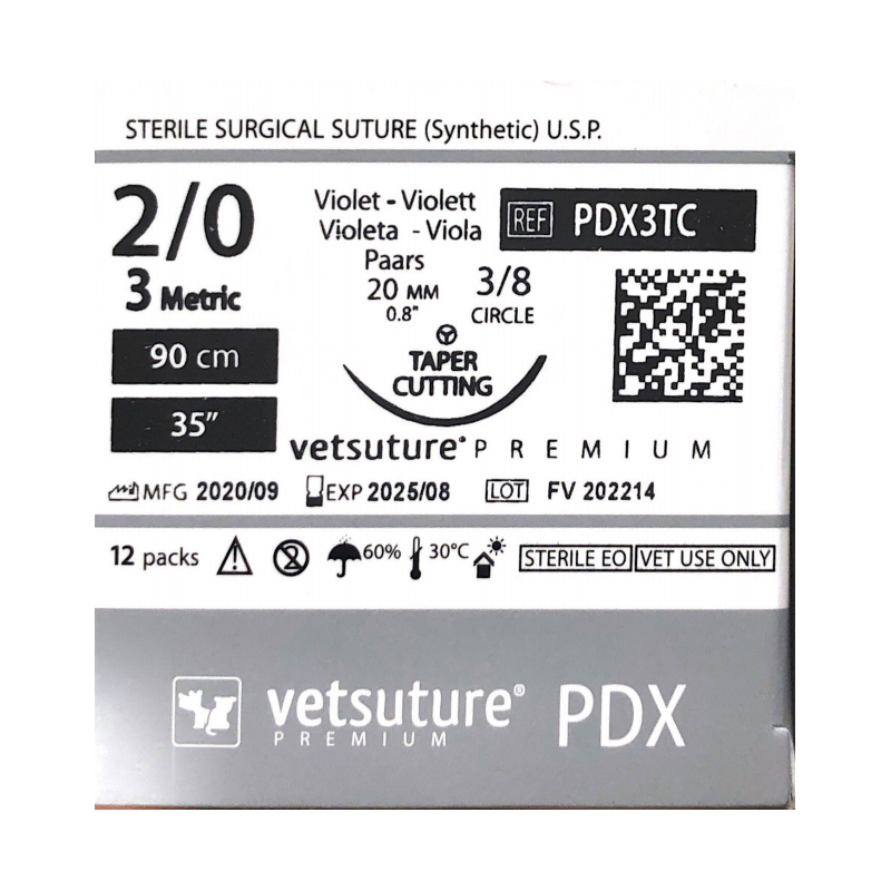 VetSuture PDX metric 3 USP 2/0 90cm violet TapperCut 3/8 20mm