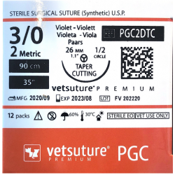 vetsuture PGC metric 2 (USP 3/0) 90cm violet - Aiguille courbe 1/2 26mm Reverse Cutting Point