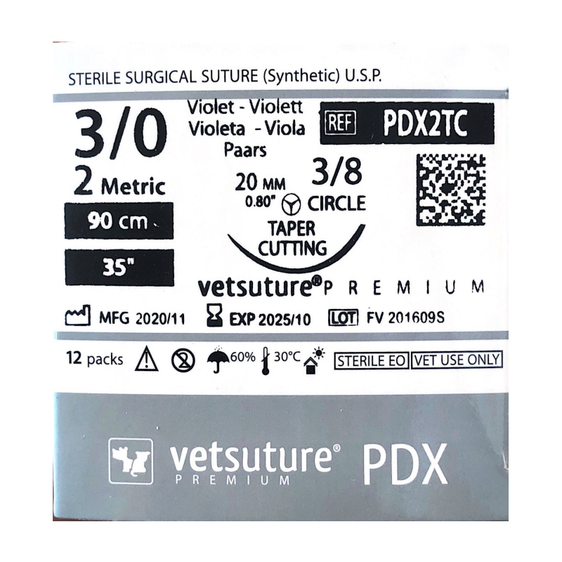 VetSuture PDX metric 2 USP 3/0 90cm violet TapperCut 3/8 20mm
