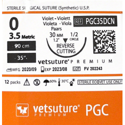 vetsuture PGC metric 3.5 (USP 0) 90cm violet - Aiguille courbe 1/2 30mm Reverse Cutting Point