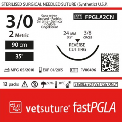 Vetsuture fastPGLA metric 2 (USP 3/0) 90cm - Aiguille courbe 3/8 24mm Reverse Cutting Point