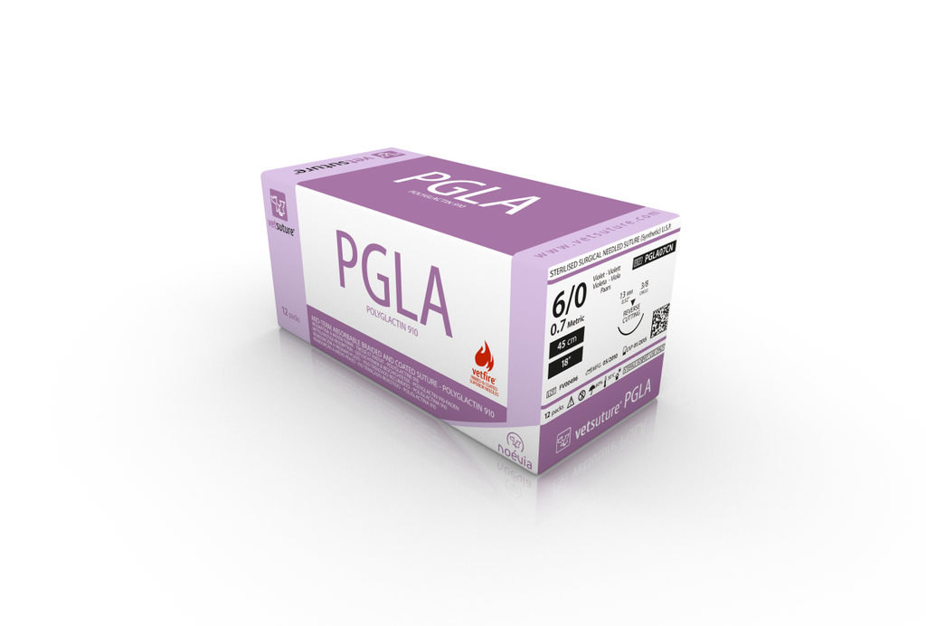vetsuture® PGLA (EP0.7, USP6/0, Reverse cutting 3/8c 13mm, 12x45cm)